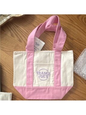 Trader Joe's pastel Pink & Cream Canvas mini Tote